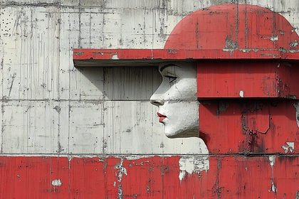 Woman Face Sculpture with Red Hat