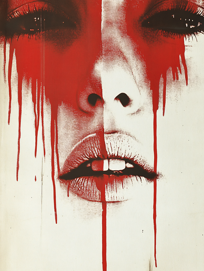 Woman Face With Red Dripping Paint