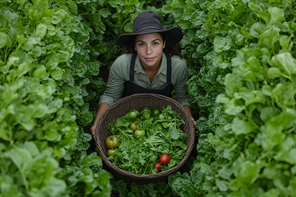Woman Farmer With Basket Of Produce