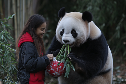 Woman Feeding Giant Panda
