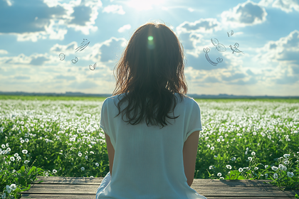 Woman Gazing at Flower Field