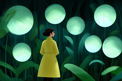 Woman Gazing at Glowing Orbs