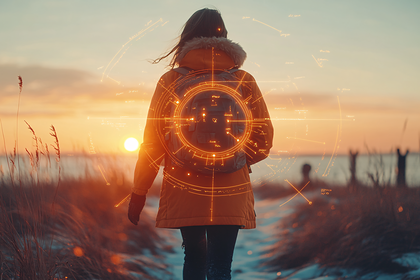 Woman Hiking at Sunset