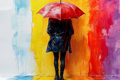 Woman in Black Coat with Red Umbrella