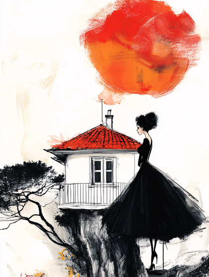Woman In Black Dress By Cliff House