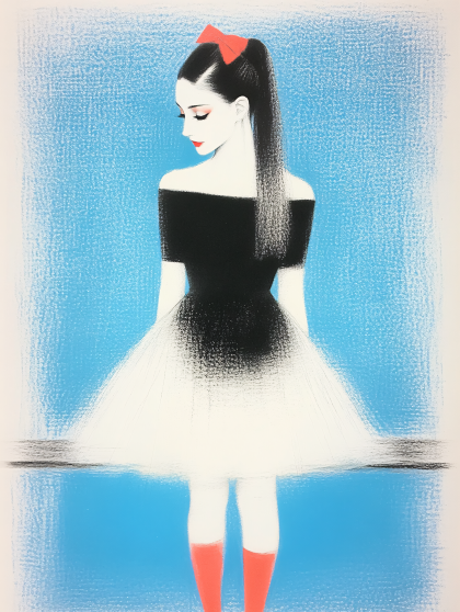 Woman In Black Dress With Red Bow