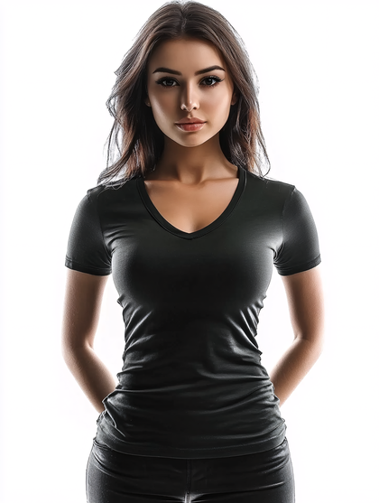 Woman In Black V-neck T-Shirt