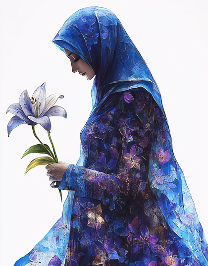 Woman in Blue Hijab with Lily