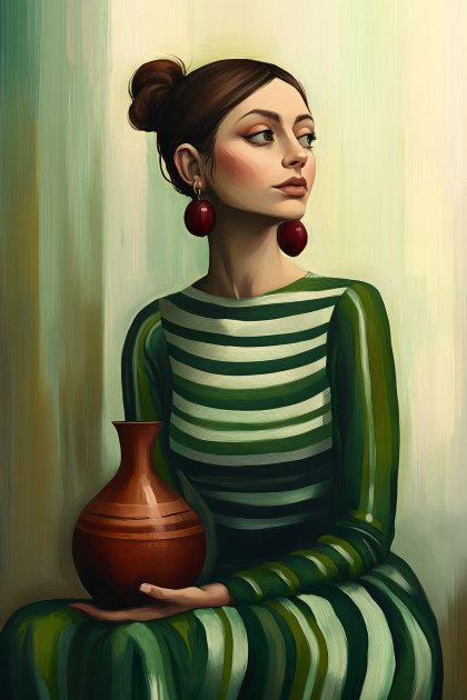 Woman in Green Stripes with Vase