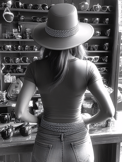 Woman In Hat Shopping For Sunglasses