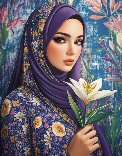 Woman In Hijab With Lily