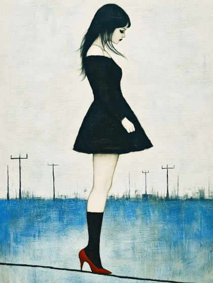 Woman In Red Heels Walking On Tightrope