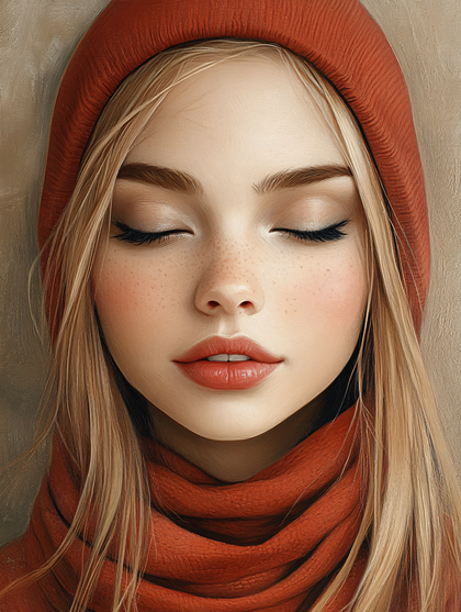 Woman In Red Hood With Closed Eyes