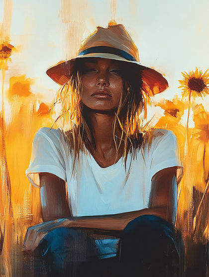 Woman In Straw Hat In Golden Field