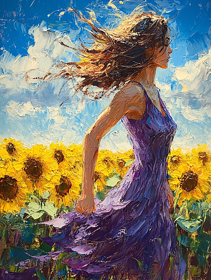 Woman In Sunflower Field