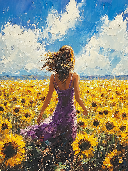 Woman In Sunflower Field