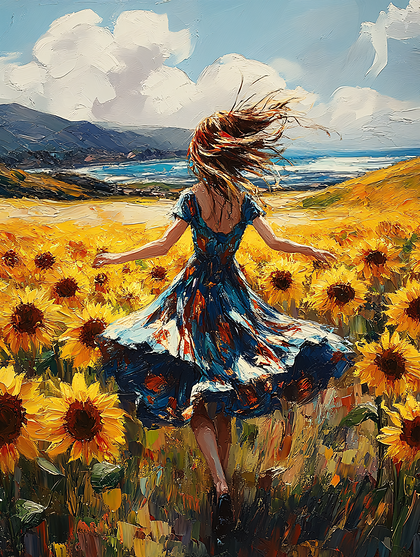 Woman in Sunflower Field