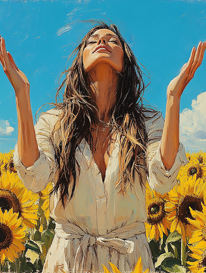 Woman in Sunflower Field