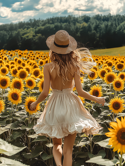 Woman in Sunflowers Field