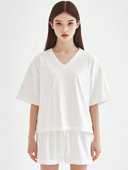 Woman In White Oversized T-Shirt And Shorts