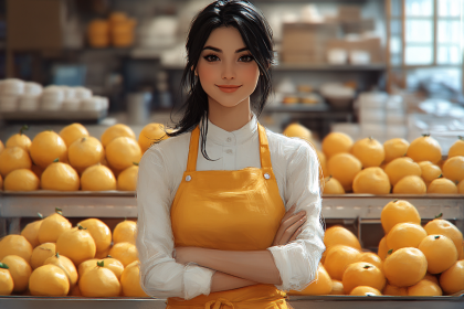 Woman In Yellow Apron With Lemons