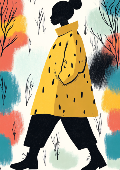Woman in Yellow Coat Walking