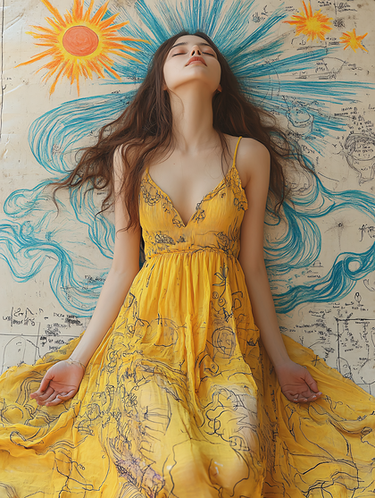 Woman in Yellow Dress with Artistic Background