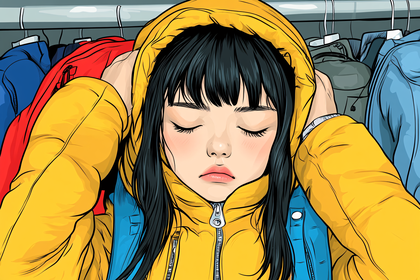 Woman In Yellow Hoodie With Closed Eyes