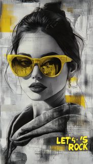 Woman in Yellow Sunglasses with Reflective Cityscape