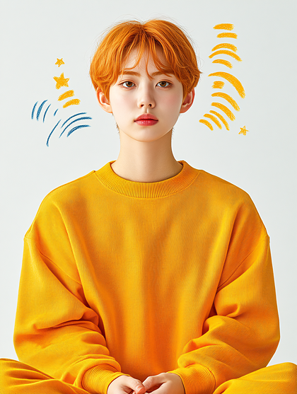 Woman in Yellow Sweater with Star Doodles