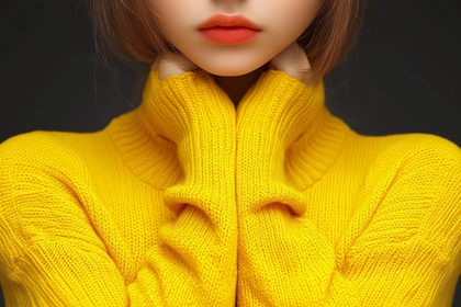 Woman In Yellow Turtleneck Sweater