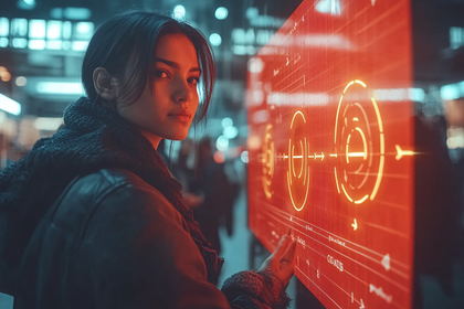 Woman Interacting with a Holographic Display