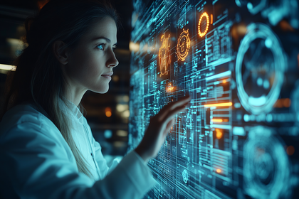 Woman Interacting with Digital Interface