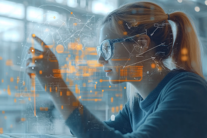Woman Interacting with Digital Interface