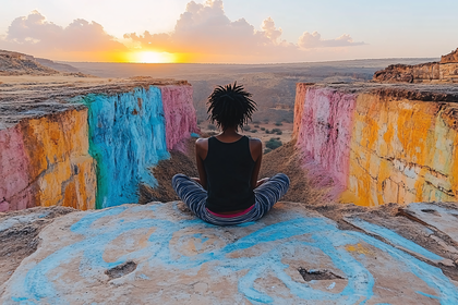 Woman Meditating at Painted Canyon during Sunset