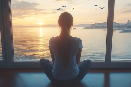 Woman Meditating at Sunset