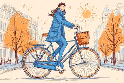 Woman on Bicycle in Autumn