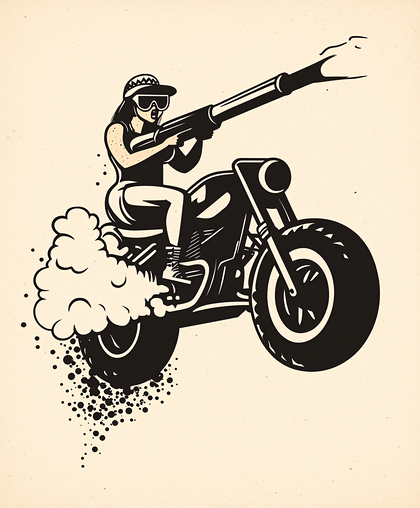 Woman on Motorcycle with Weapon