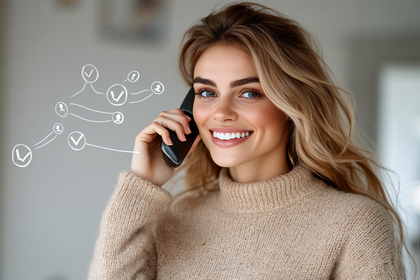 Woman on Phone with Checkmarks Illustration