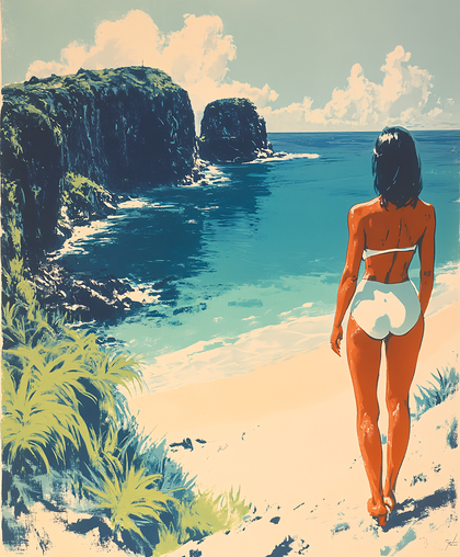 Woman on Tropical Beach Stroll