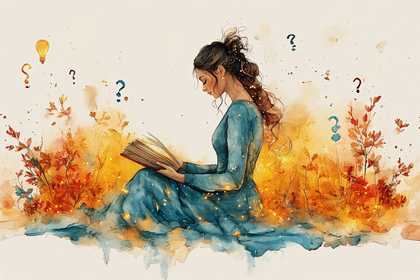 Woman Reading Amidst Autumn Foliage