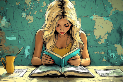 Woman Reading Book At Table