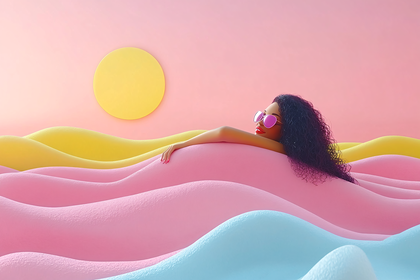 Woman Relaxing On Pastel Waves