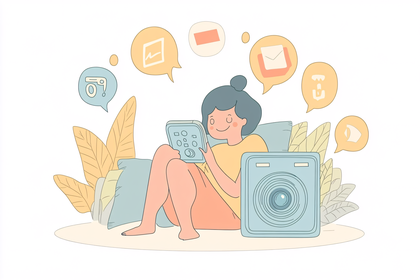 Woman Relaxing with Tablet and Camera