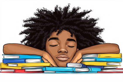 Woman Resting Head on Books