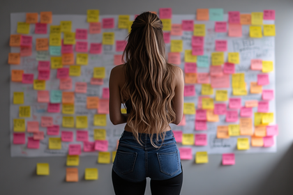 Woman Reviewing Sticky Notes