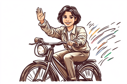Woman Riding Bicycle Waving