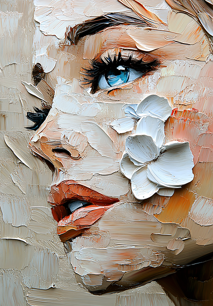 Close-Up Abstract Portrait Painting of a Woman with a Flower