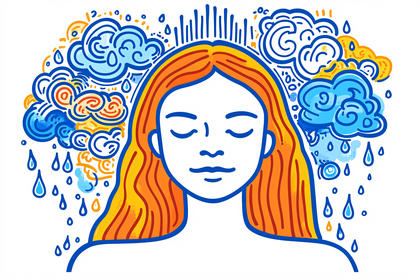 Depressed Woman with Cloud and Rain Illustration