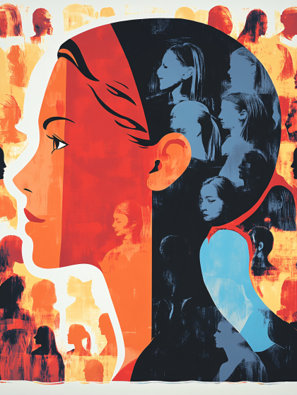 Woman Head Silhouette Portrait Filled with Diverse Faces Digital Art